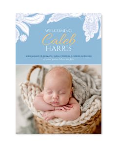 Blue Paisley Flowers Custom Birth Announcement Card